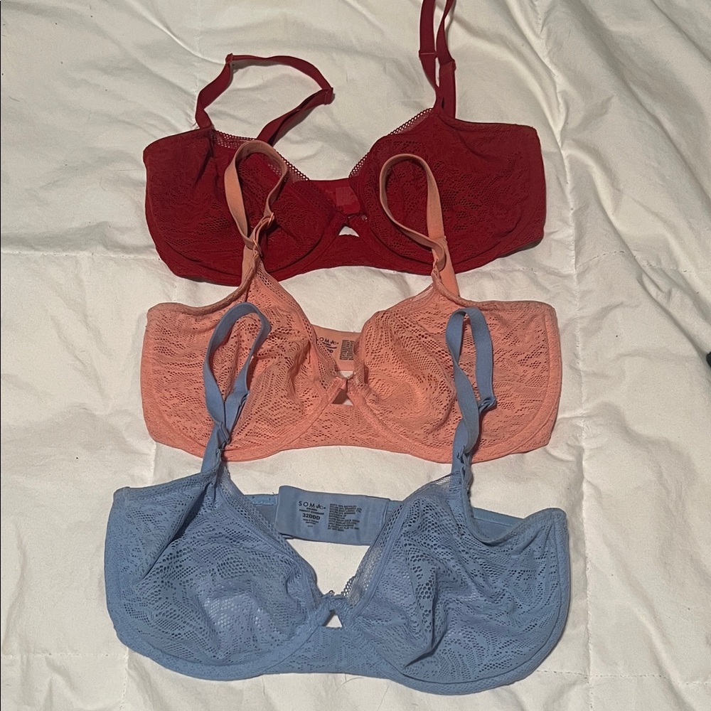 Women's Lace Bra Set - Red, Peach, Blue